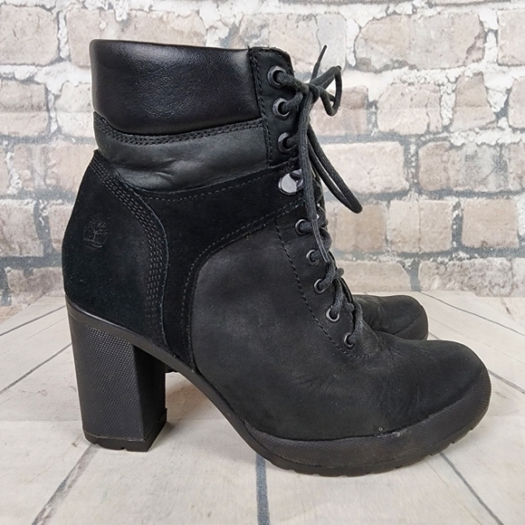 Timberland Camdale Field  Black Suede Leather High Heel Lace Up Ankle Boot 6.5 - Picture 3 of 16